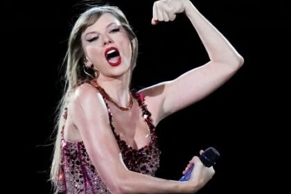 Taylor Swift performs at Monumental Stadium during her Eras Tour concert in Buenos Aires, Argentina, on Thursday, November 9, 2023.  (AP Photo/Natacha Pisarenko)(AP)