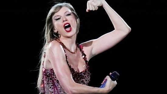 Taylor Swift performs at Monumental Stadium during her Eras Tour concert in Buenos Aires, Argentina, on Thursday, November 9, 2023.  (AP Photo/Natacha Pisarenko)(AP)