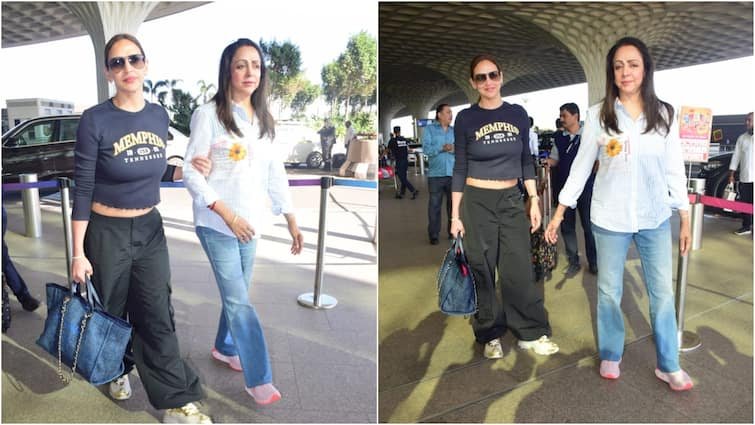 Amid divorce rumours, Esha Deol was spotted with Hema Malini in a cool look, the actress was seen holding her mother's hand, see pictures