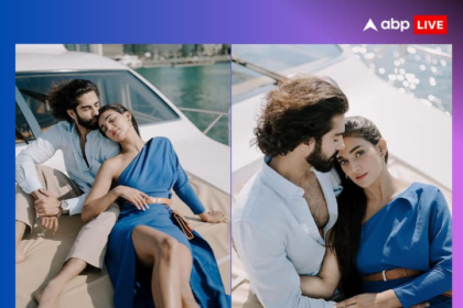 Mukti Mohan Pics: Mukti Mohan cozy with husband Kunal amidst the blue sea, gave such poses in blue thigh high slit dress, see pictures