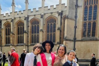 Anushka with her sons and mother at Oxford University after receiving an honorary degree recently.
