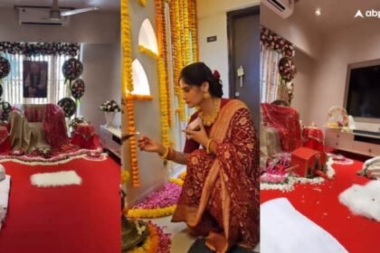 Aarti Singh shifted to new house with husband Dipak Chauhan after two months of marriage actress shared video Video: शादी के दो महीने बाद पति दीपिक संग नए घर में शिफ्ट हुईं Aarti Singh, लाल साड़ी में सजधज कर किया गृह प्रवेश
